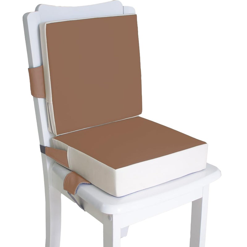 Eiury Booster Seat for Dining Table, PU Anti-Scratch Easy Cleaning Kids Toddler Booster Seat for Table, Portable Travel Increasing Cushion for Chair - Brown - Image 1